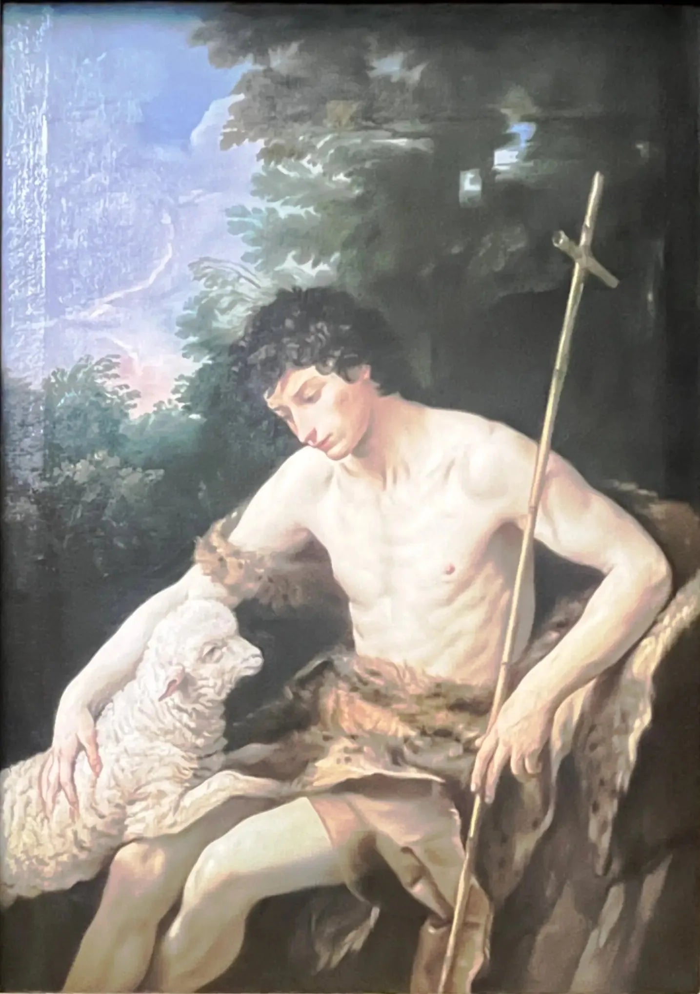 Saint Jean Baptiste caressant l'agneau sans tache - Guido Reni image 1 copie peinte à la main à l’huile