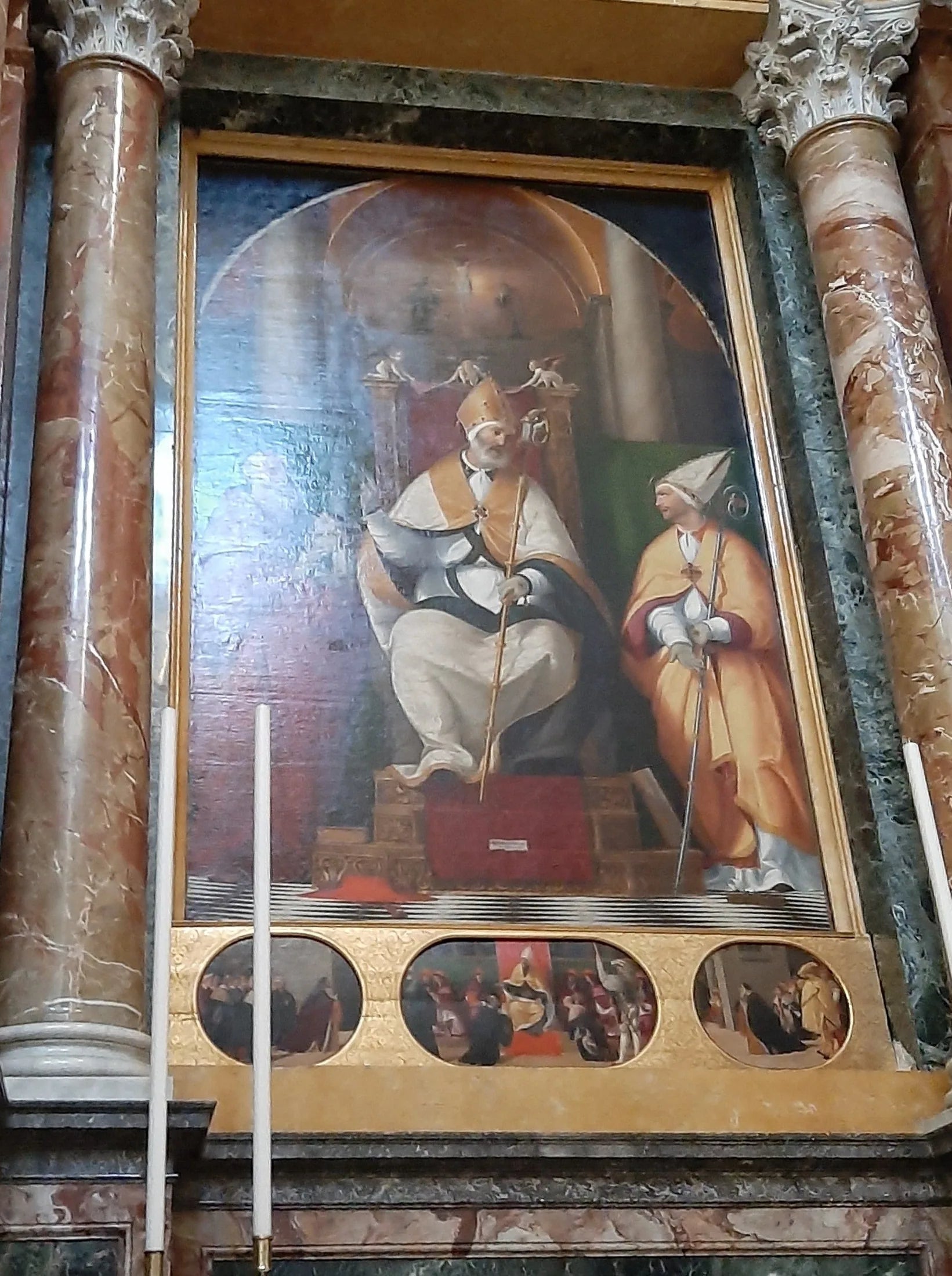 San Benedetto da Norcia entre San Gerolamo et San Lodovico da Tolosa - Andrea Previtali image 1 tableau peint à l’huile sur toile