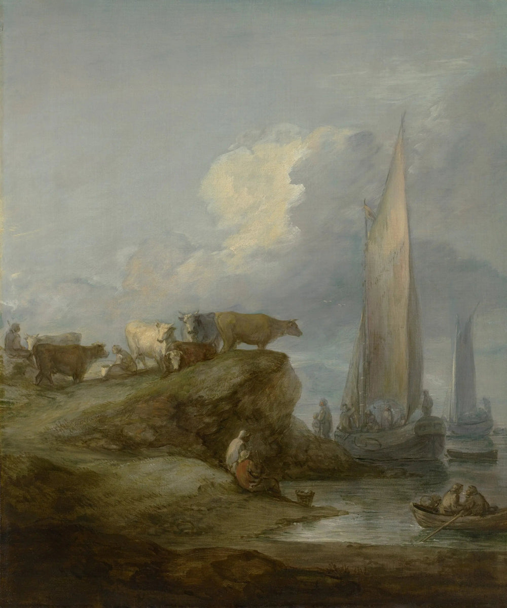 Scène côtière avec navires et bétail - Thomas Gainsborough image 1 tableau peint à l’huile sur toile