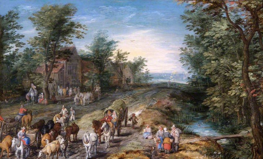 Scène de route avec des voyageurs et du bétail - Jan Brueghel l'Ancien image 1 copie de tableau peinte à la main