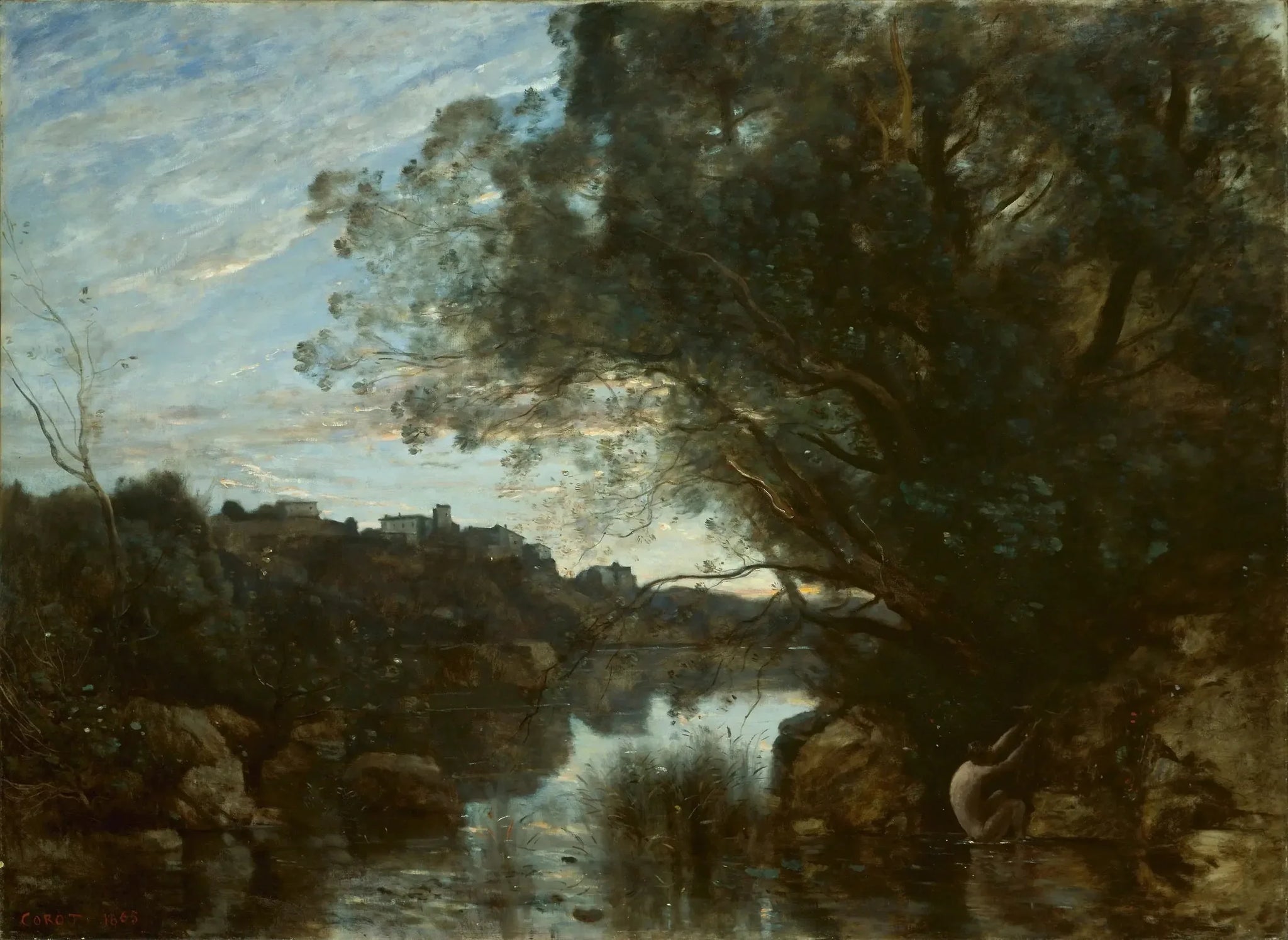 Souvenir des environs du lac de Nemi - Jean-Baptiste Camille Corot image 1 reproduction de peinture à l’huile