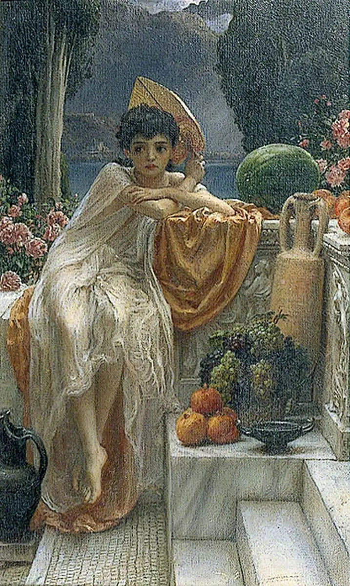 Sur les marches du temple - Edward Poynter image 1 reproduction de peinture à l’huile