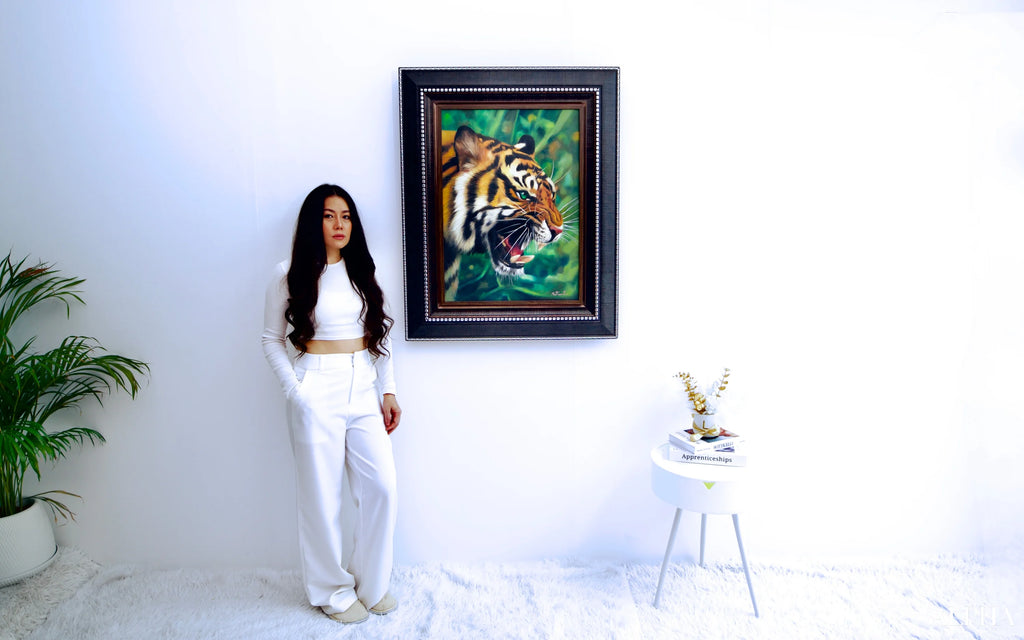 Tiger with Green Eyes - Ketwalin | 50 x 70 cm Reproductions de tableaux à la peinture à l’huile