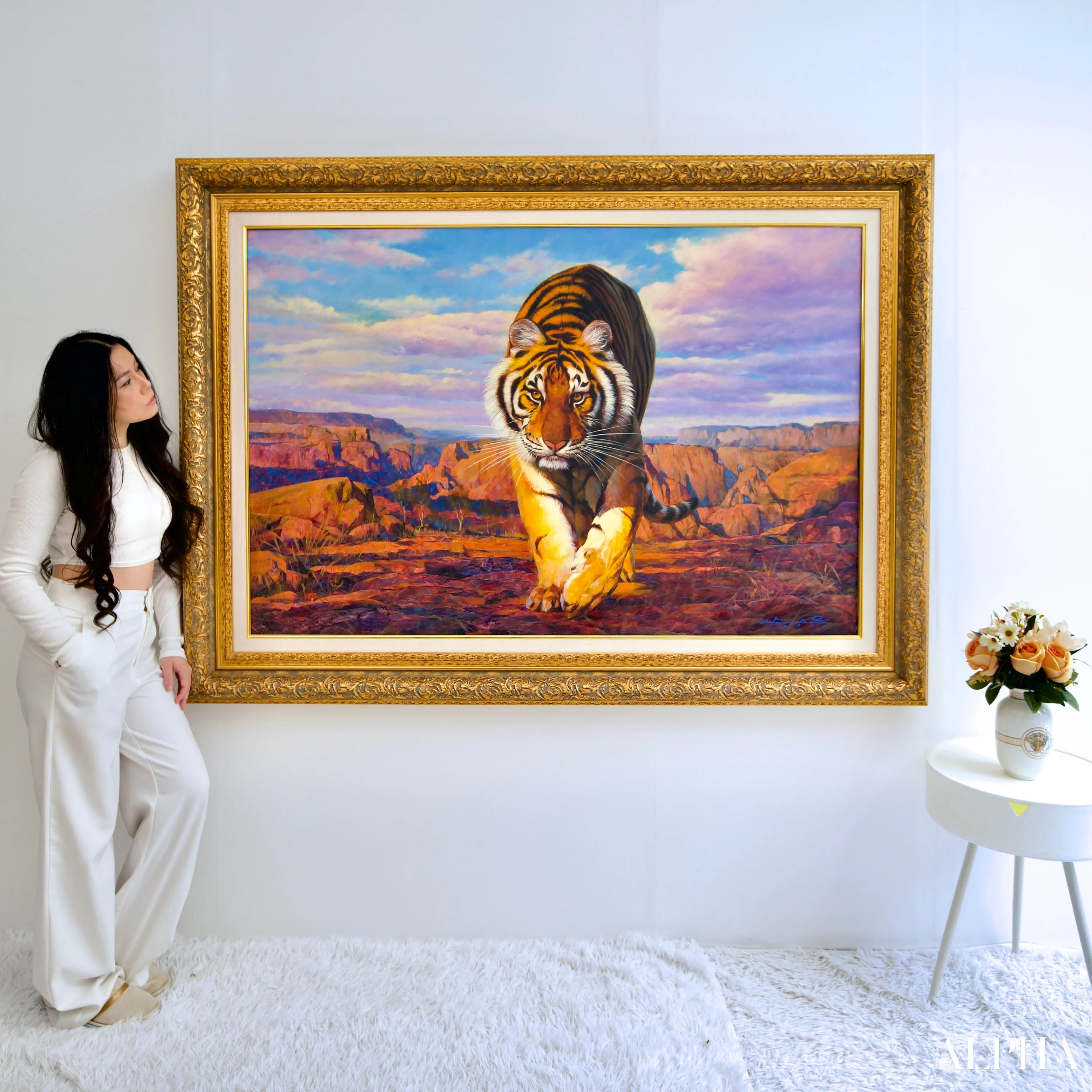 Tigre en chasse | 150 x 100 cm Reproductions de tableaux à la peinture à l’huile