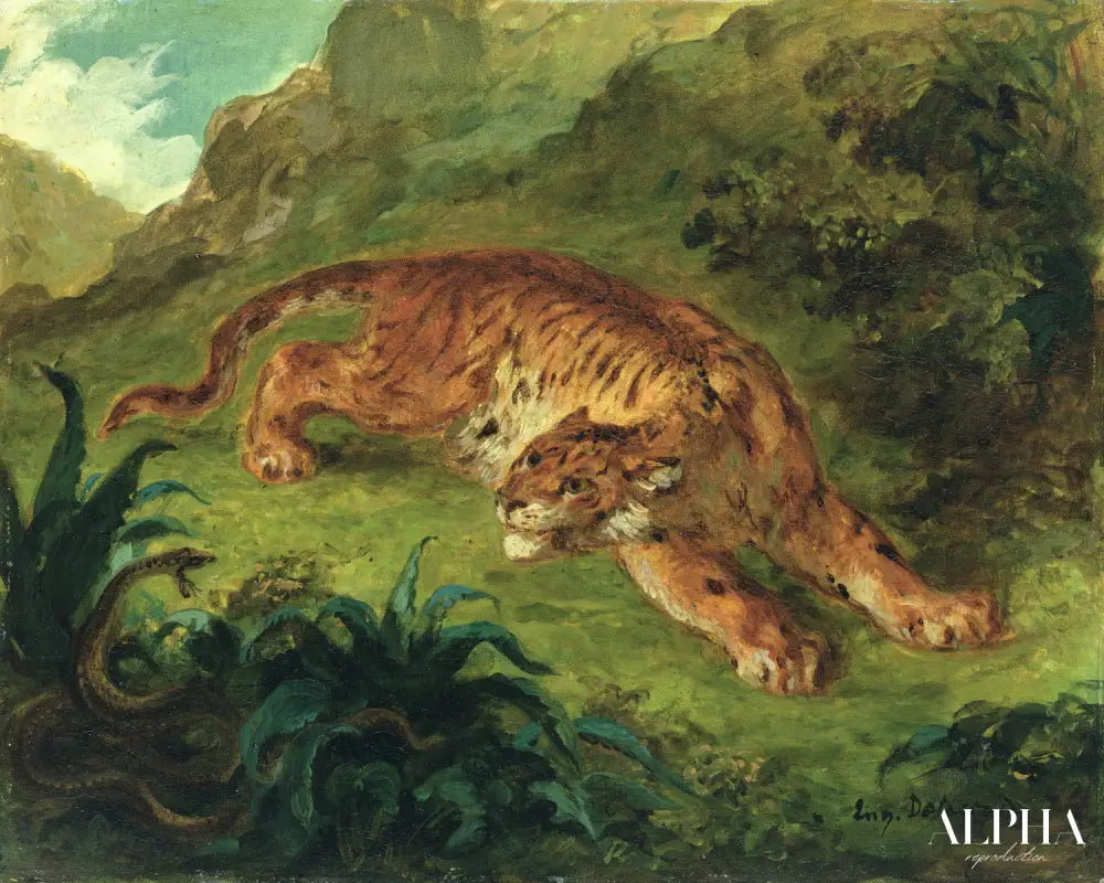 Tigre et serpent - Eugène Delacroix - Reproductions de tableaux et peintures haut de gamme