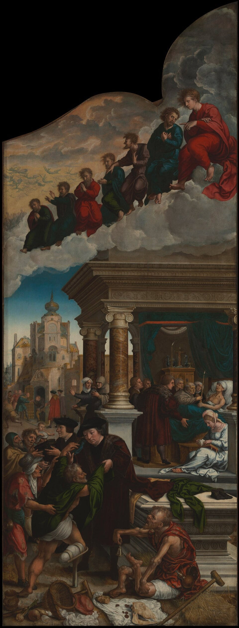 Trois actes de miséricorde : vêtir les nus, libérer les prisonniers et nourrir les affamés - Bernard van Orley