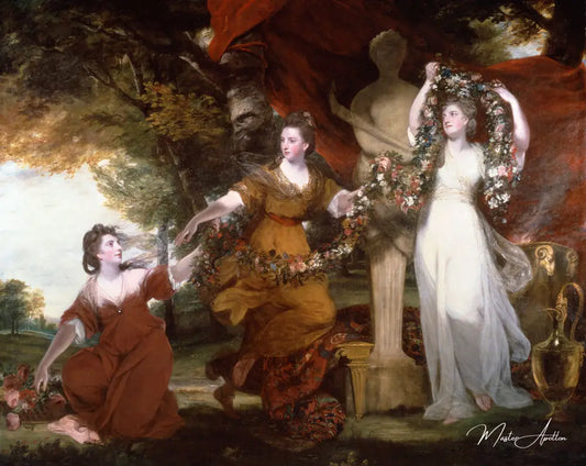 Trois dames ornant un Herm d'Hymen - Joshua Reynolds - Reproductions de tableaux et peintures haut de gamme