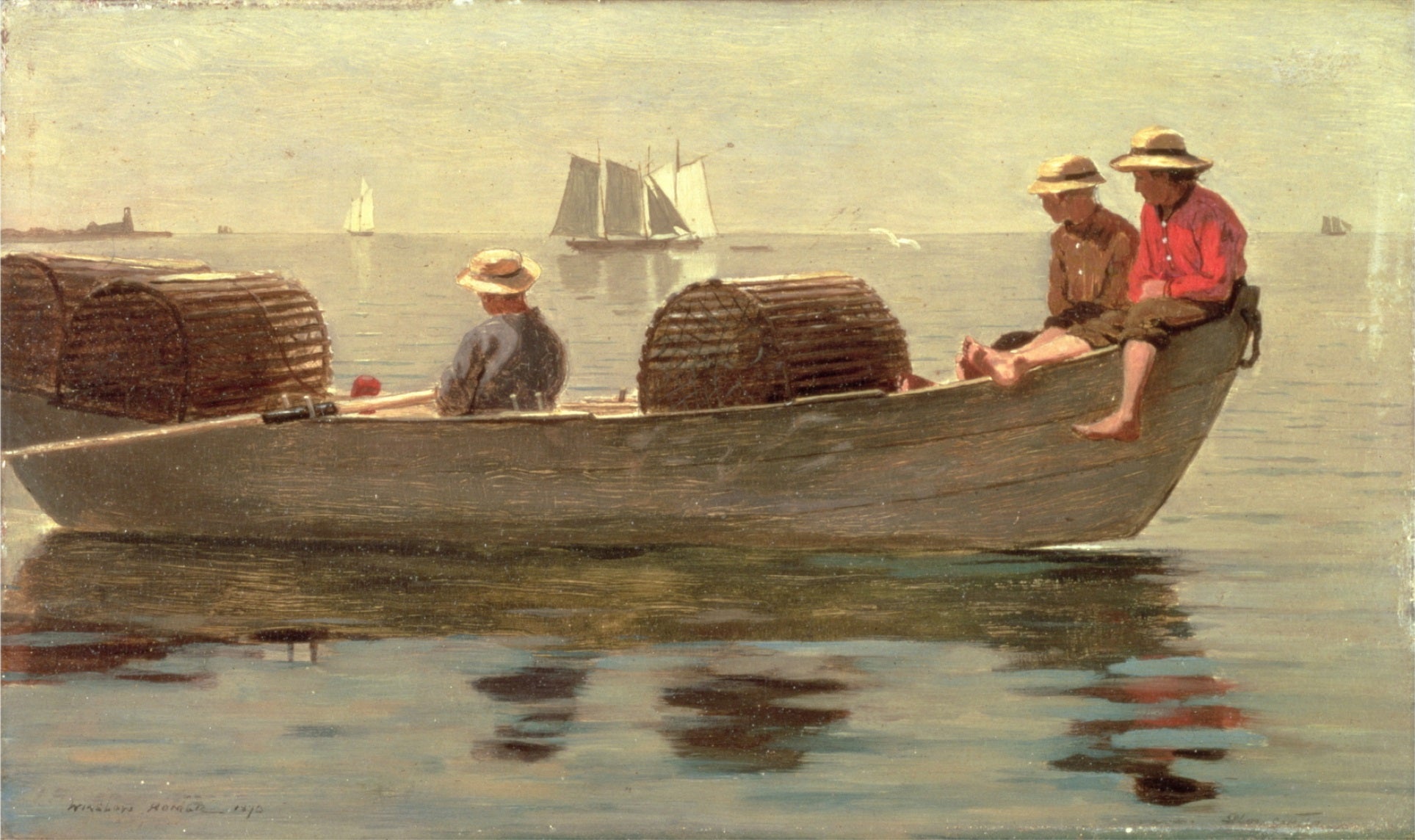 Trois garçons dans une doris - Winslow Homer image 1 copie peinte à la main à l’huile