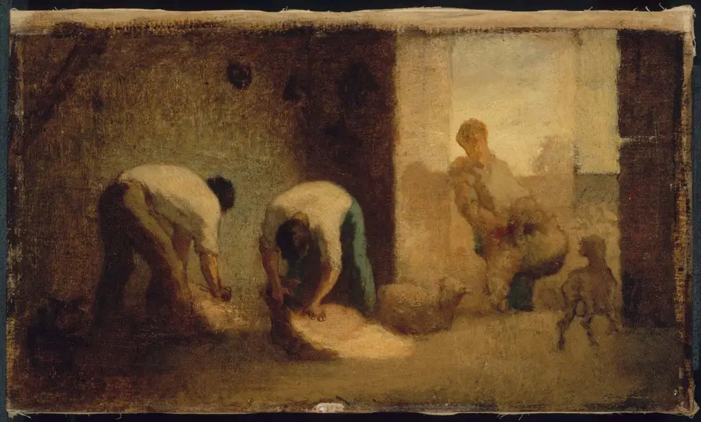 Trois hommes tondent des moutons dans une grange - Jean-François Millet - Alpha Reproduction