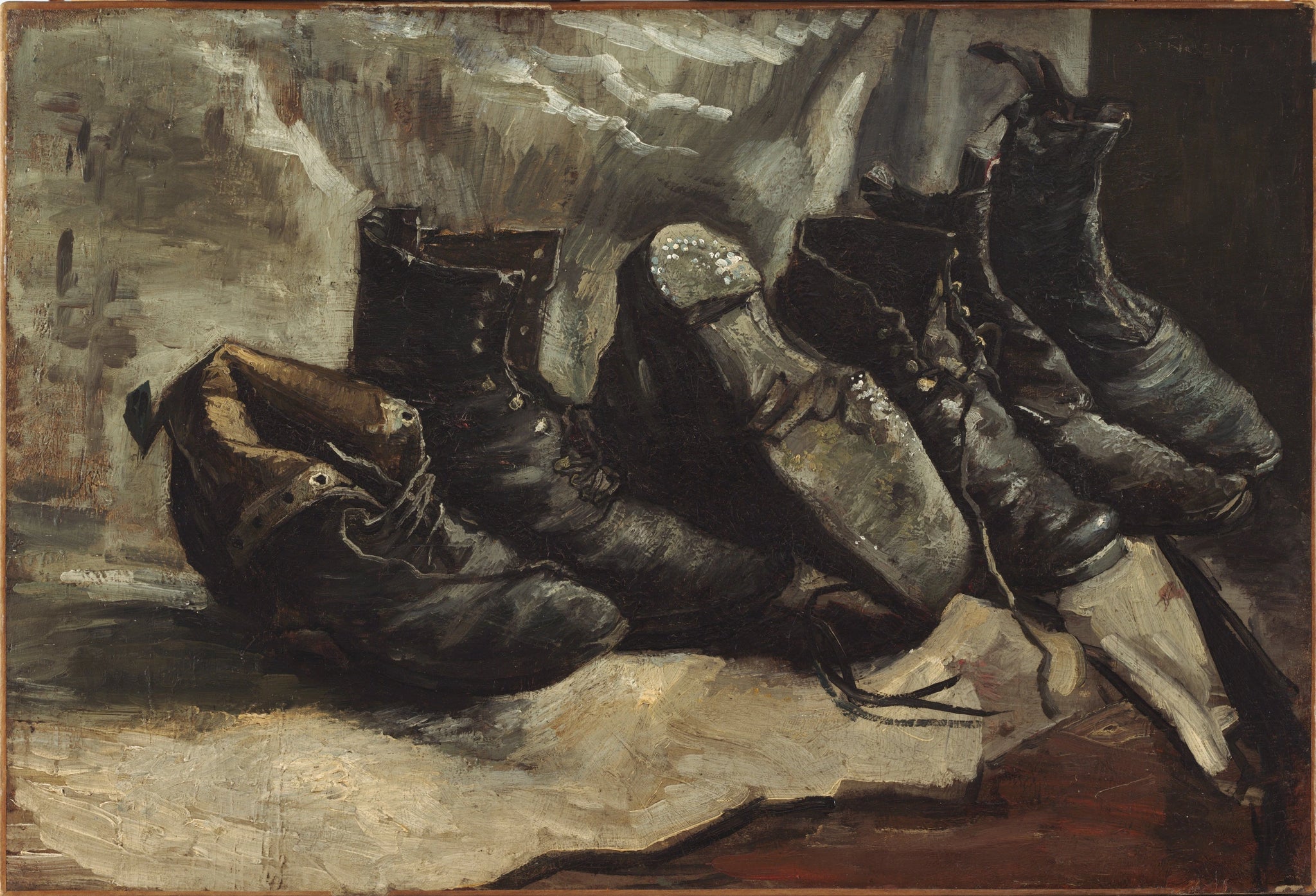 Trois paires de chaussures F332 — souliers et bottines usés peints par Vincent van Gogh à Paris