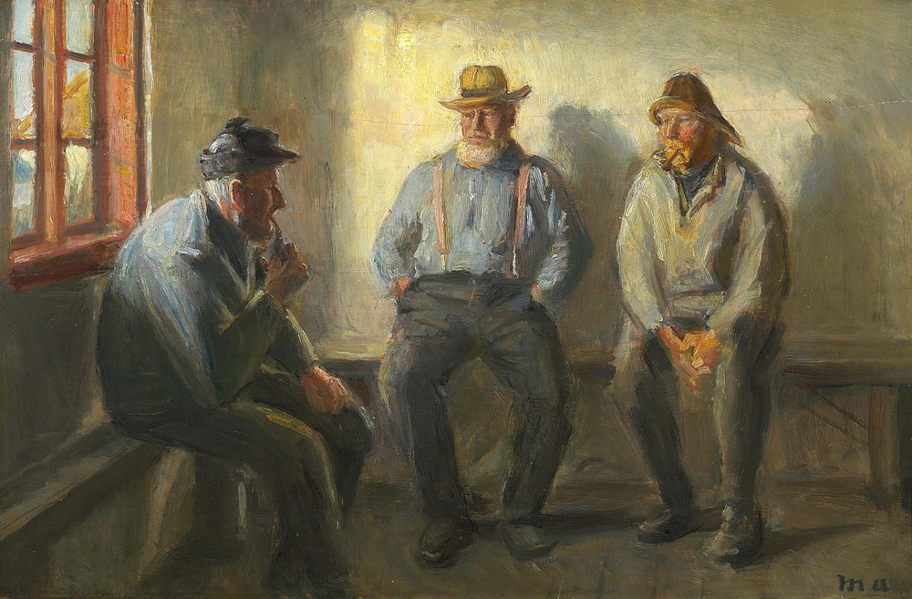 Trois pêcheurs dans le magasin de Brøndum. - Michael Peter Ancher - Alpha Reproduction