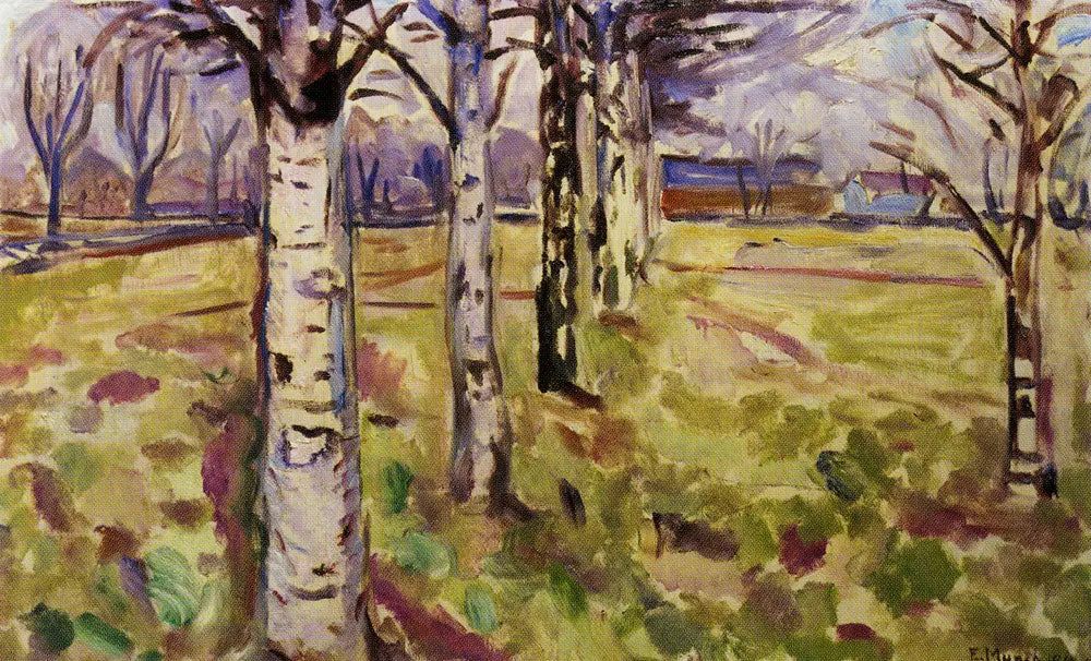 Troncs de bouleaux - Edvard Munch image 1 copie peinte à la main à l’huile