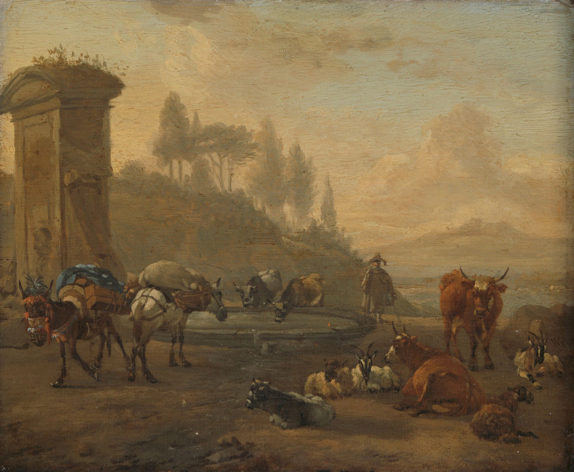 Troupeau à une fontaine - Willem Romeyn