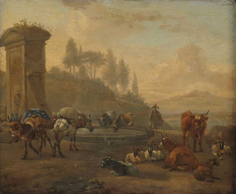 Troupeau à une fontaine - Willem Romeyn