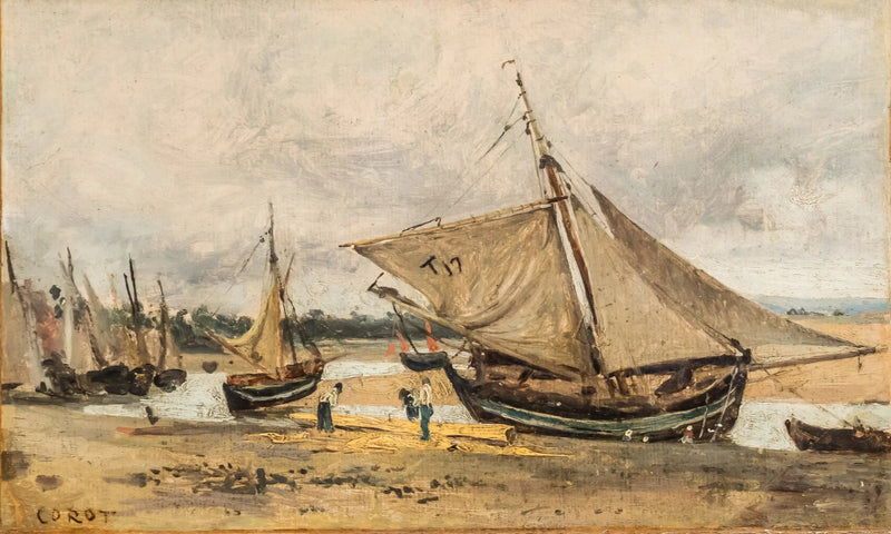 Trouville، قوارب الصيد العالقة في الممر - جان-باتيست كاميلي كوروت