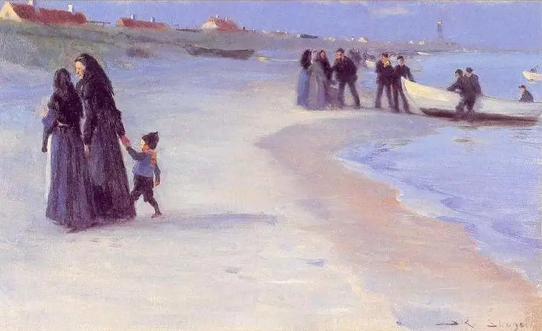 قارب أبيض على الشاطئ. أمسية صيفية هادئة. - Peder Severin Krøyer