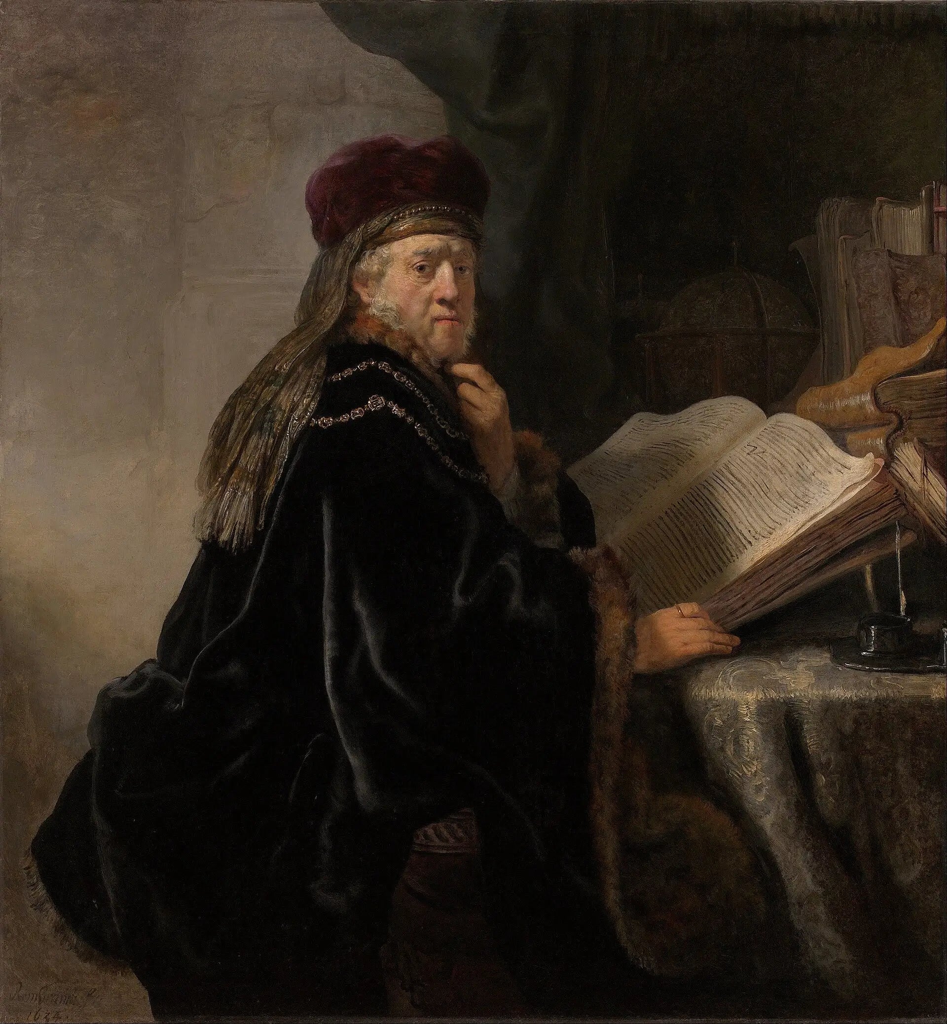 Reproduction du tableau « Un érudit dans son bureau - Rembrandt » par Alpha Reproduction en peinture à l’huile