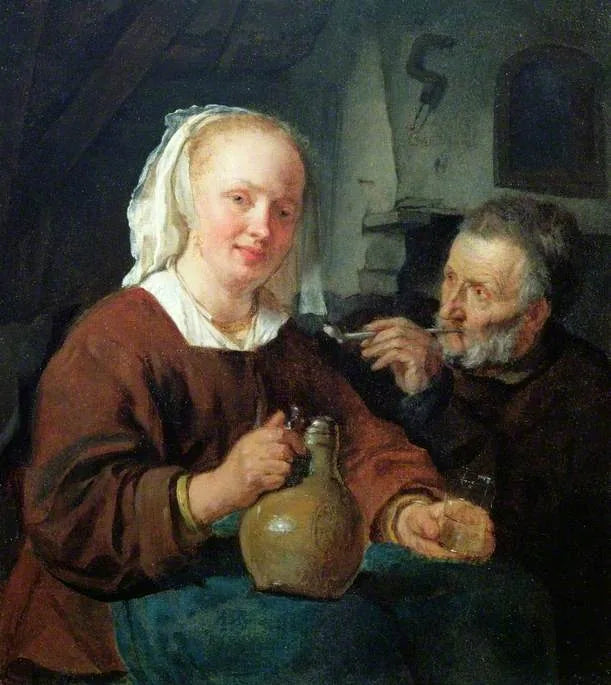 Un homme et une femme autour d'un verre de vin - Gabriel Metsu image 1 copie peinte à la main à l’huile