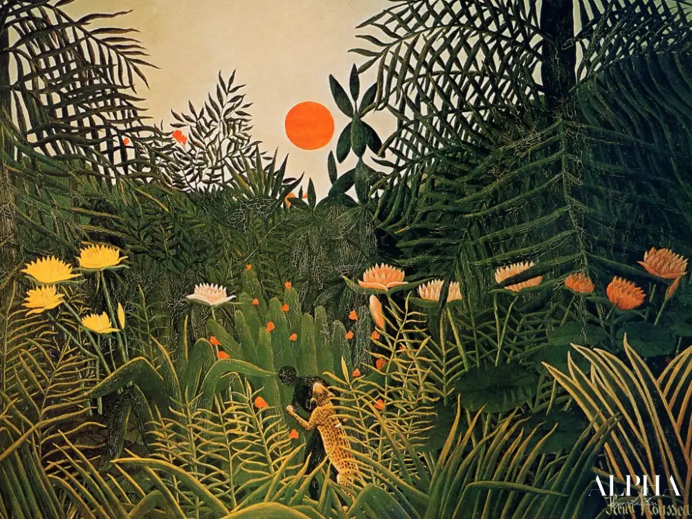 Un homme noir attaqué par un jaguar - Henri Rousseau - Reproductions de tableaux et peintures haut de gamme