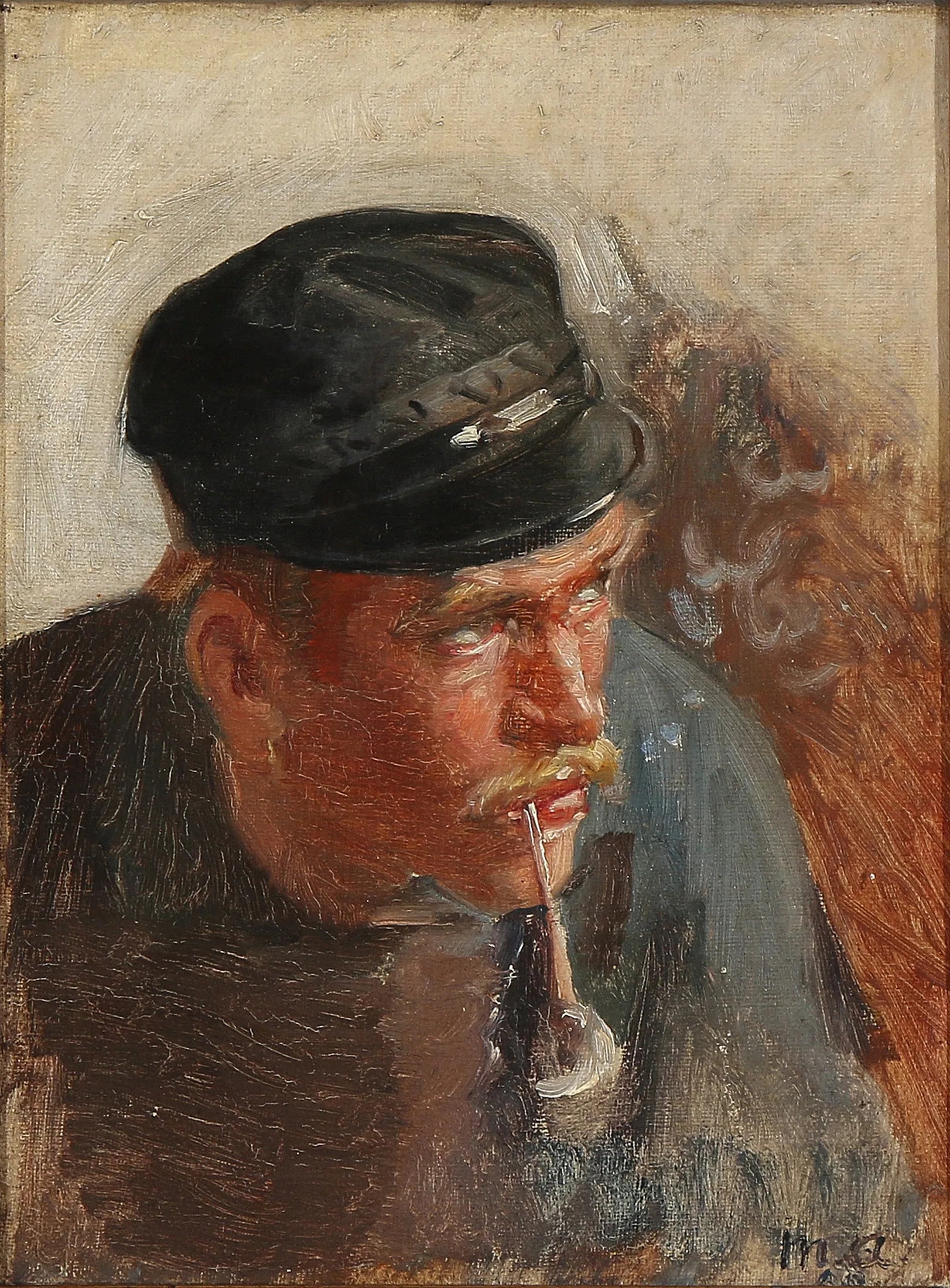 Un jeune pêcheur qui fume la pipe. - Michael Peter Ancher image 1 copie de tableau peinte à la main