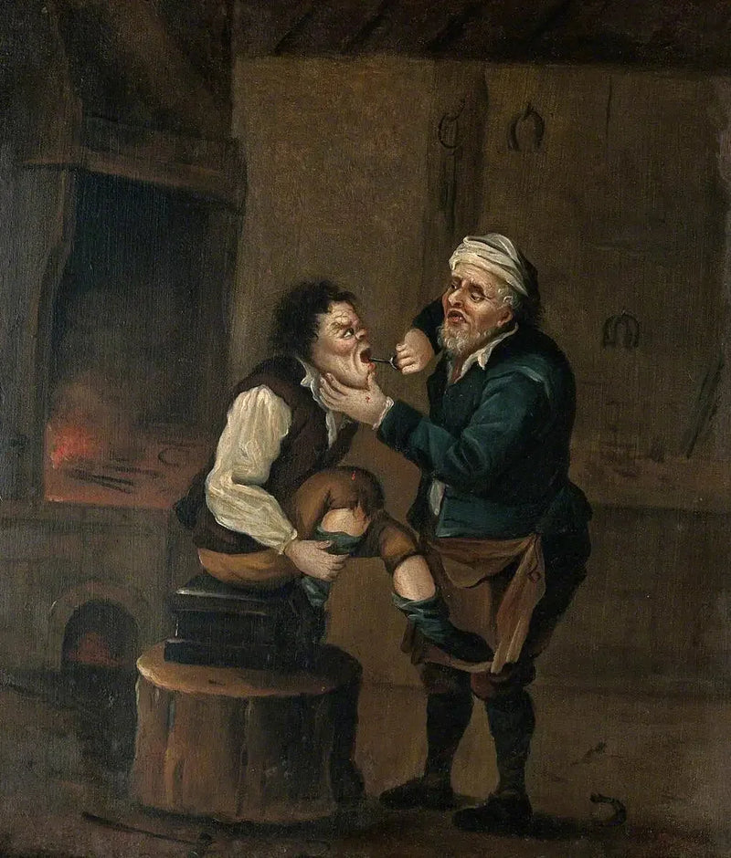 حداد يزيل سنًا من فم رجل - ديفيد تينير الصغير