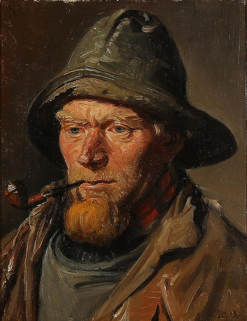 Un pêcheur de Skagen avec un ciré et une pipe. - Michael Peter Ancher image 1 tableau peint à l’huile sur toile