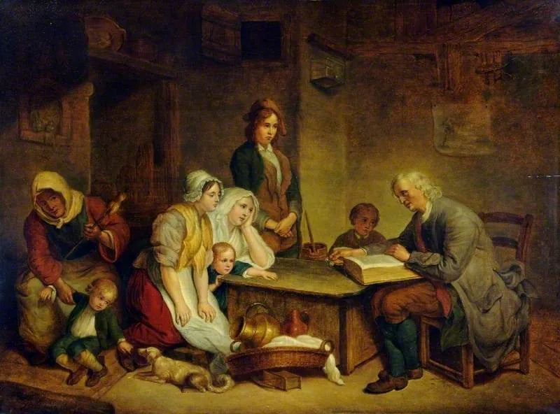 أب يقرأ الكتاب المقدس لعائلته - جان-باتيست غرويز