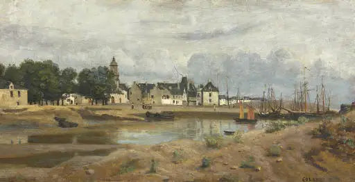 Un port de mer en Bretagne - Jean-Baptiste Camille Corot image 1 reproduction de peinture à l’huile