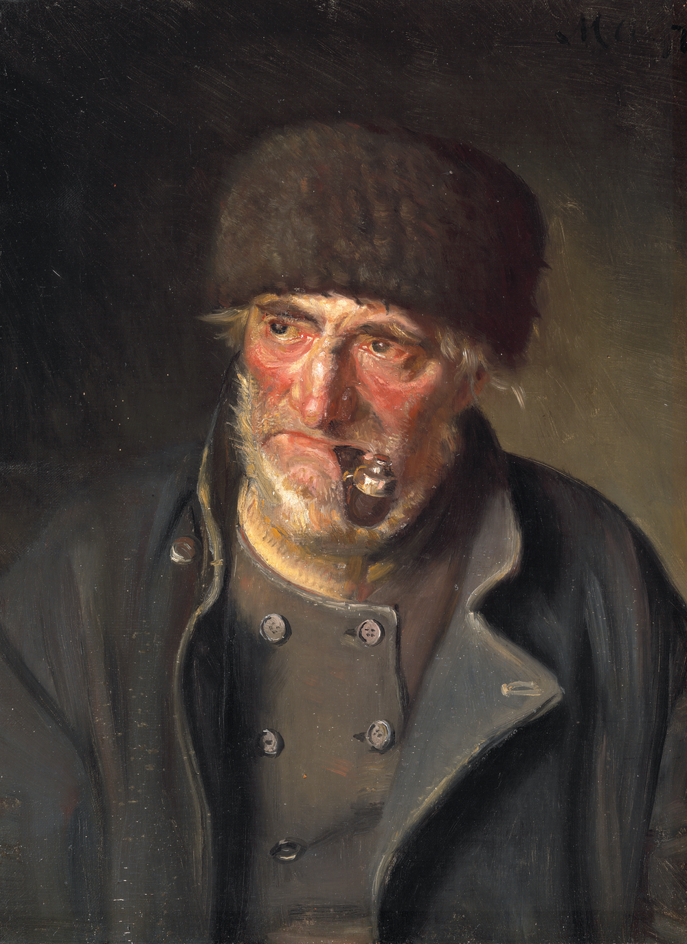 Un vieux pêcheur avec une pipe. - Michael Peter Ancher image 1 copie de tableau peinte à la main
