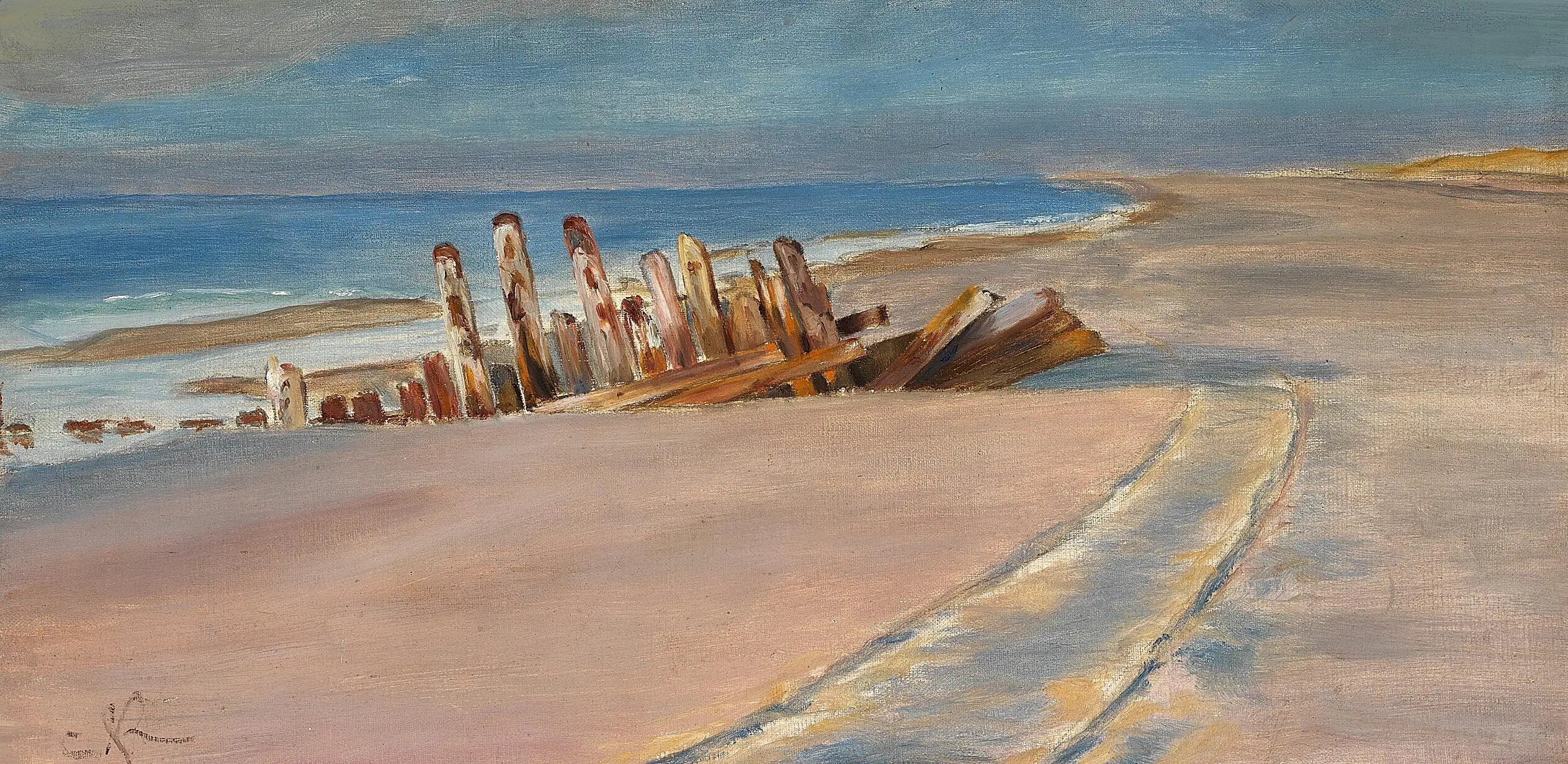 Une épave sur la plage nord de Skagen. De profondes traces de roues dans le sable. - Peder Severin Krøyer - Alpha