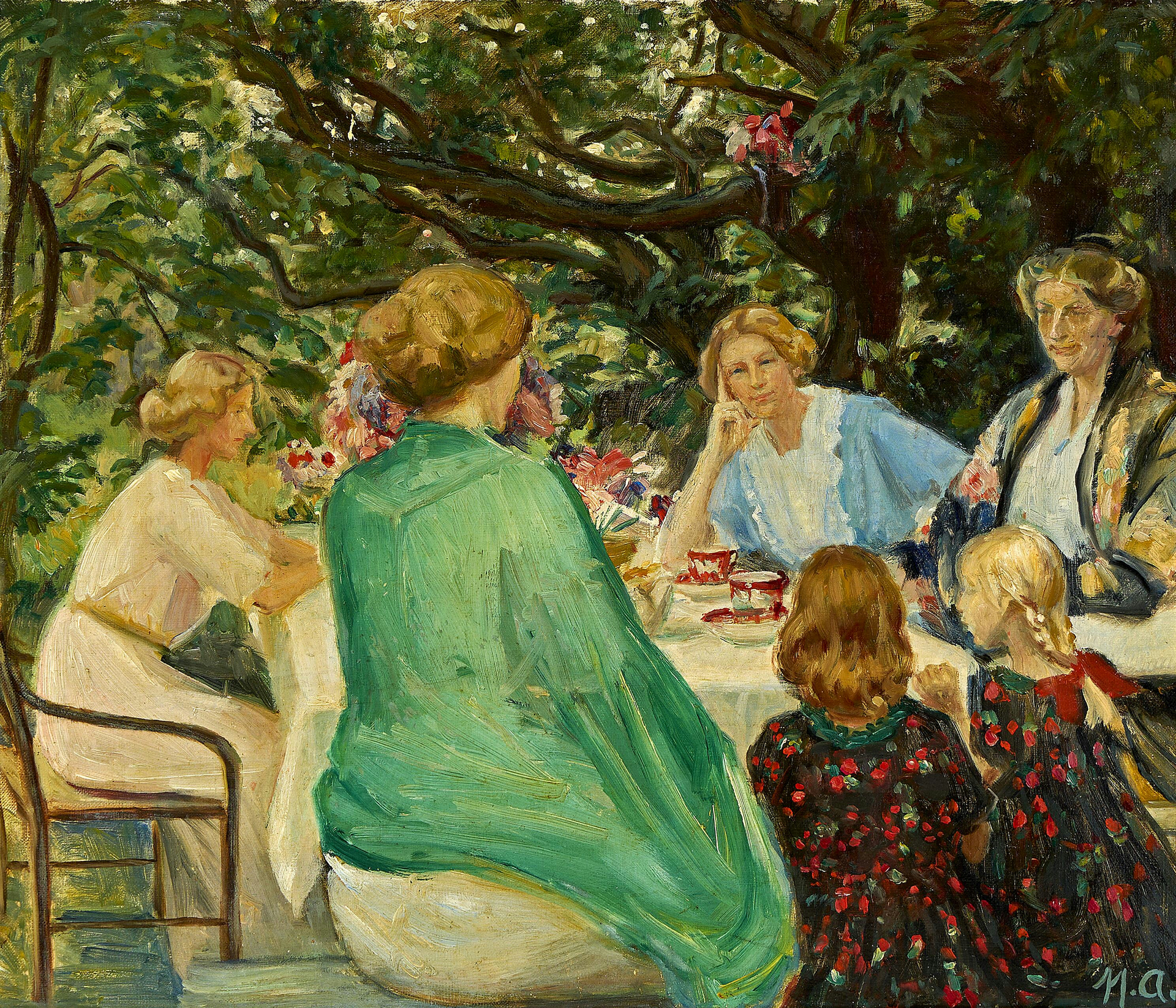 Une fête autour d'un café dans un jardin à Skagen par une journée d'été. - Michael Peter Ancher image 1 reproduction artisanale de tableau