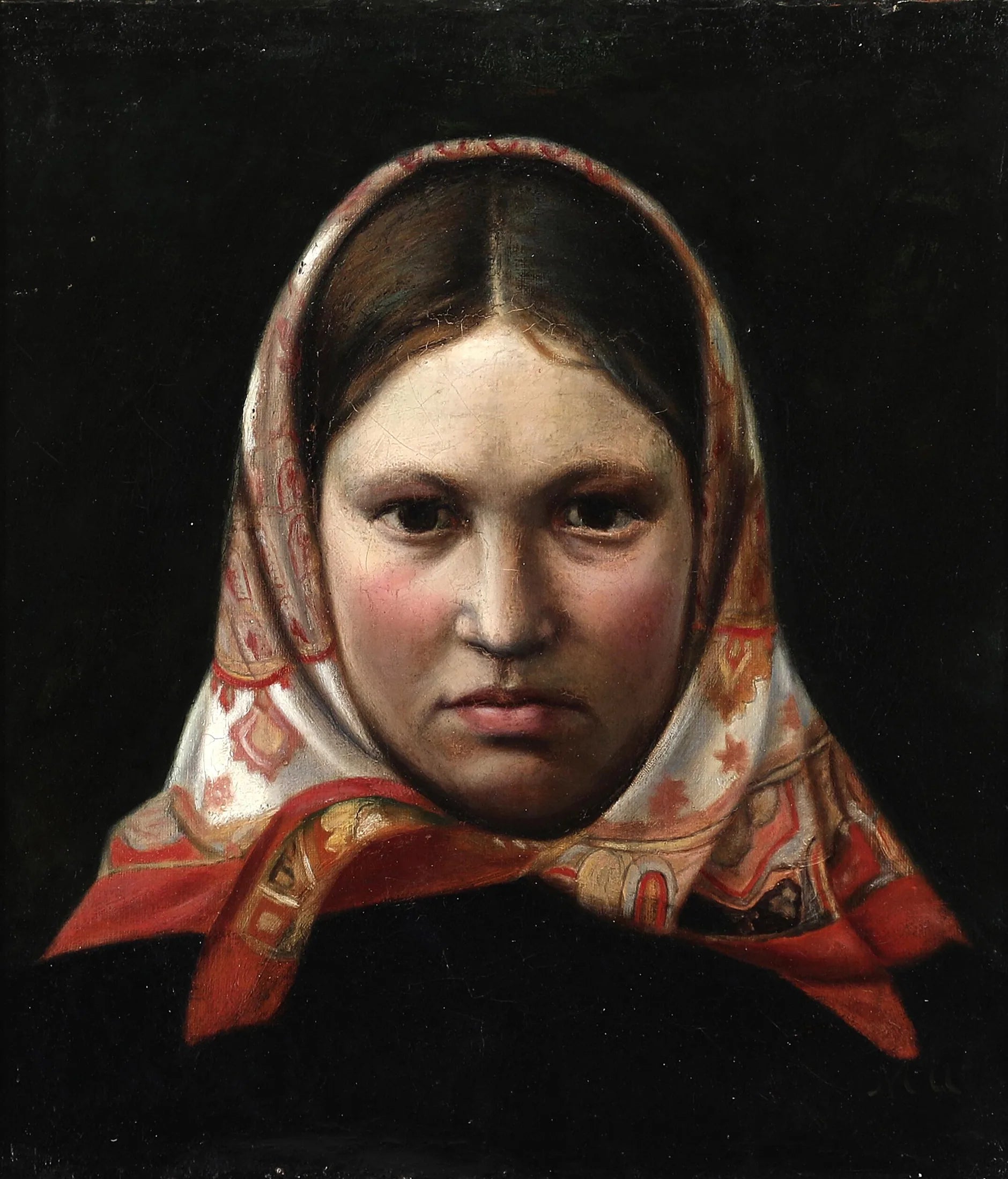 Une jeune fille avec un foulard autour de la tête. - Michael Peter Ancher image 1 copie de tableau peinte à la main