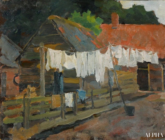 Une maison de ferme avec un lavage à la chaîne - Mondrian - Reproductions de tableaux et peintures haut de gamme