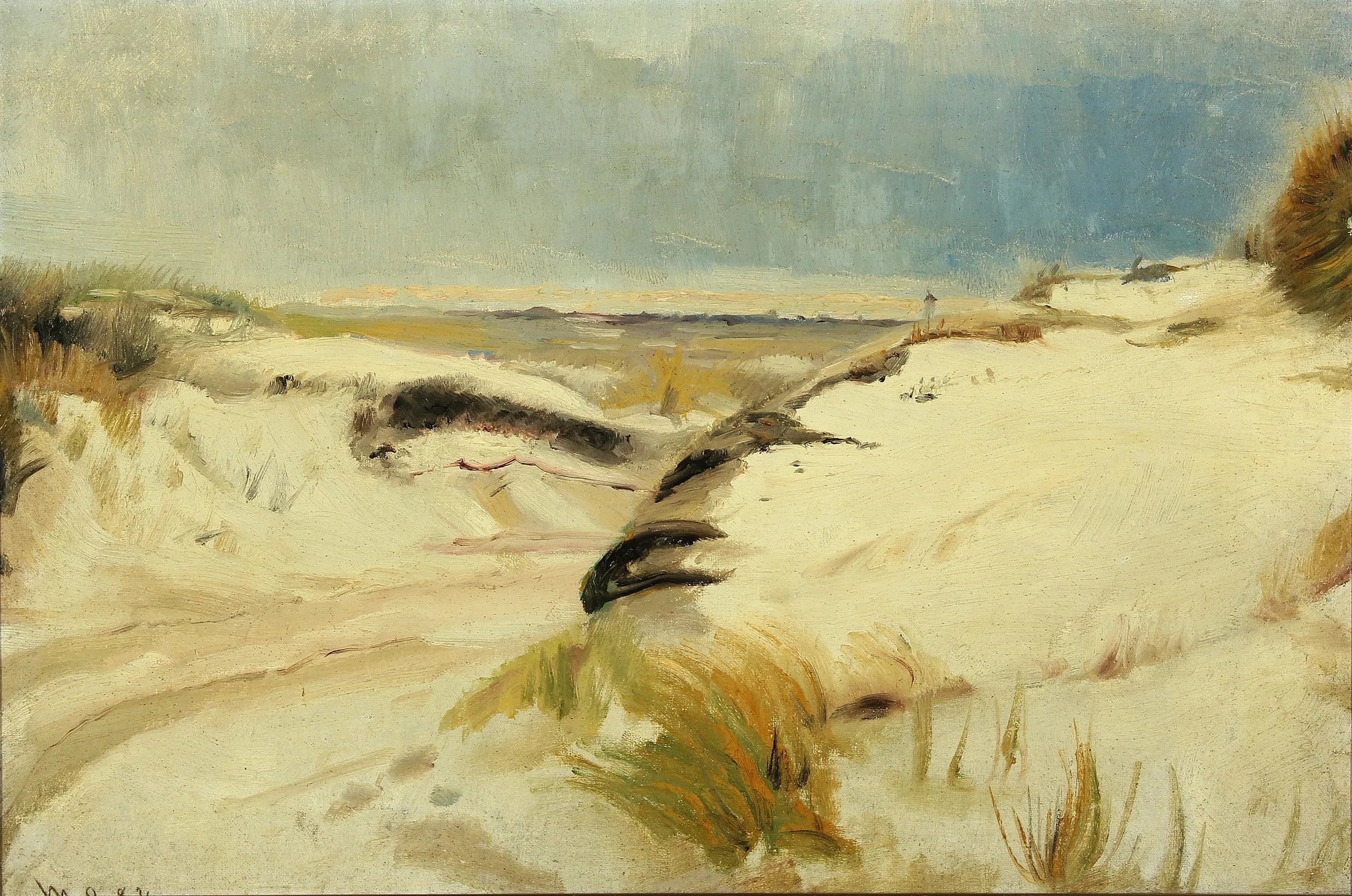Une route traversant les dunes et un phare au loin. - Michael Peter Ancher image 1 tableau peint à l’huile sur toile
