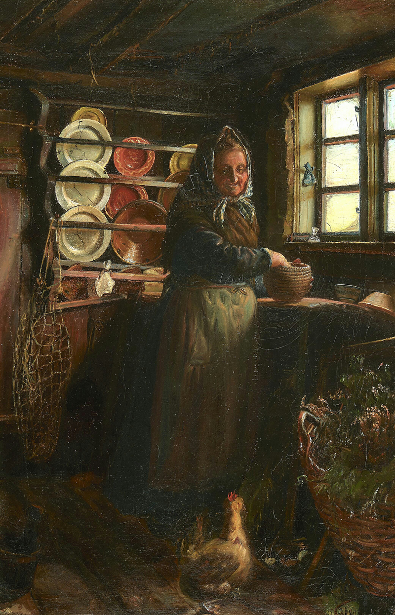 Une vieille dame dans sa cuisine. - Anna Ancher