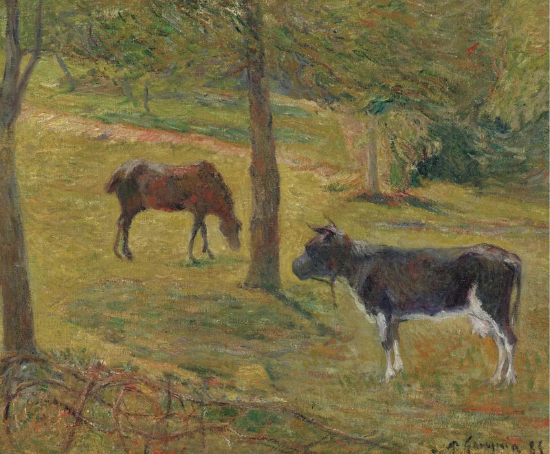 بقرة وحصان في مرعى - بول غوغان
