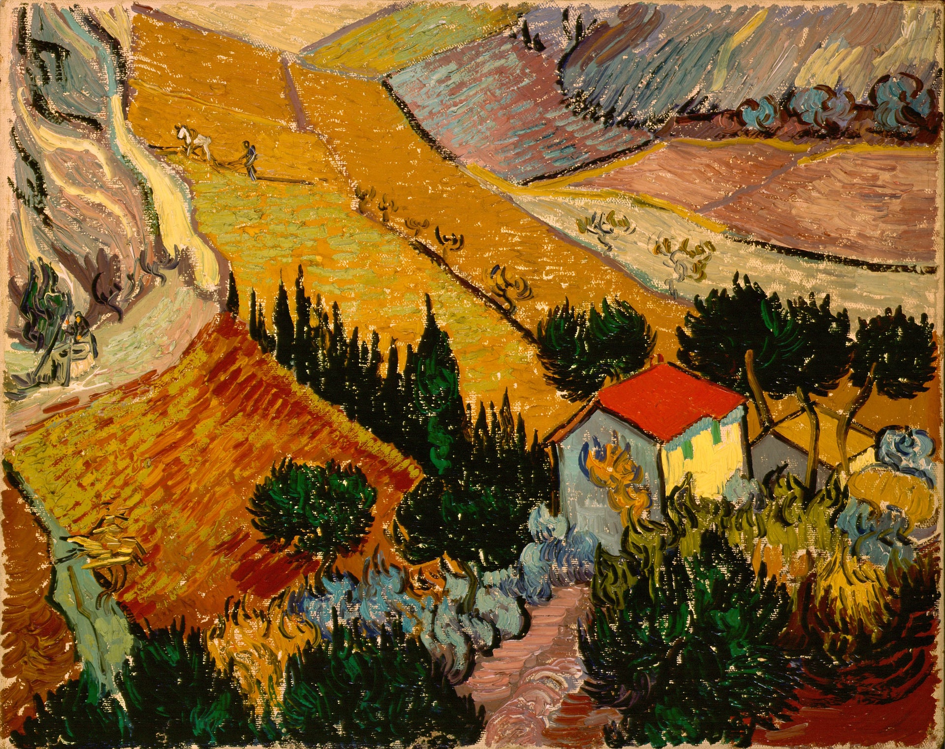 Vallée avec laboureur vue d’en haut de Vincent van Gogh, F727 JH1877, musée de l’Ermitage