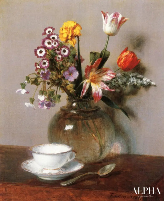 Vase de fleurs avec une tasse à café, 1865 - Henri Fantin-Latour - Reproductions de tableaux et peintures haut de gamme