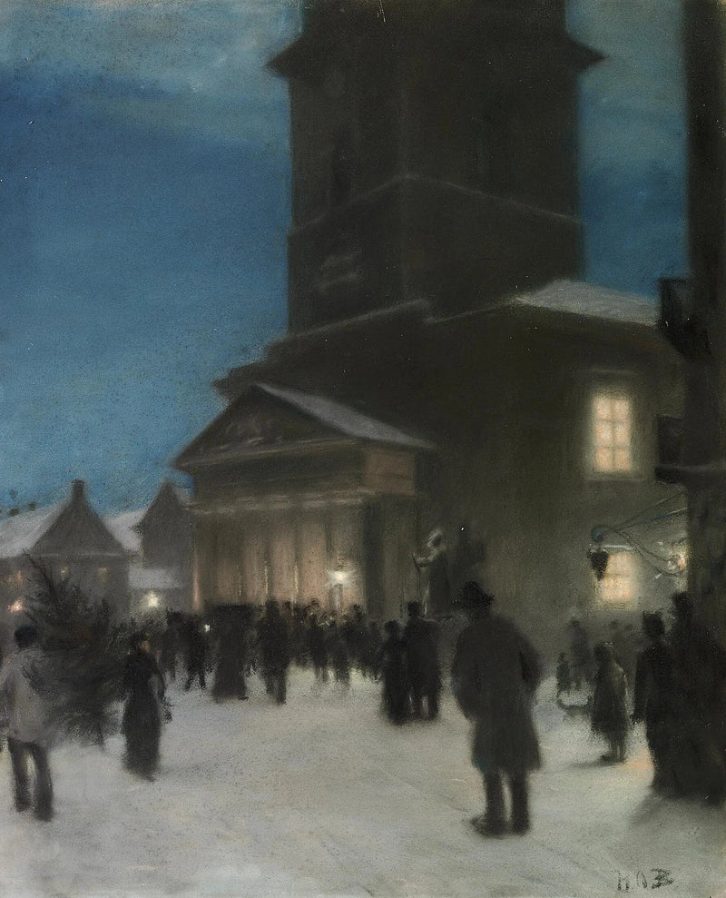 مساء عيد الميلاد أمام كنيسة السيدة العذراء (Vor Frue Kirke) في كوبنهاغن. - H. A. Brendekilde