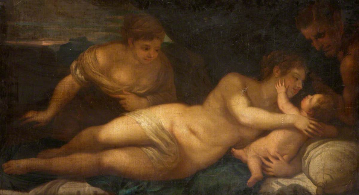 Vénus et Cupidon avec un satyre (anciennement connu sous le nom de « Nu couché ») - Luca Giordano - Alpha Reproduction