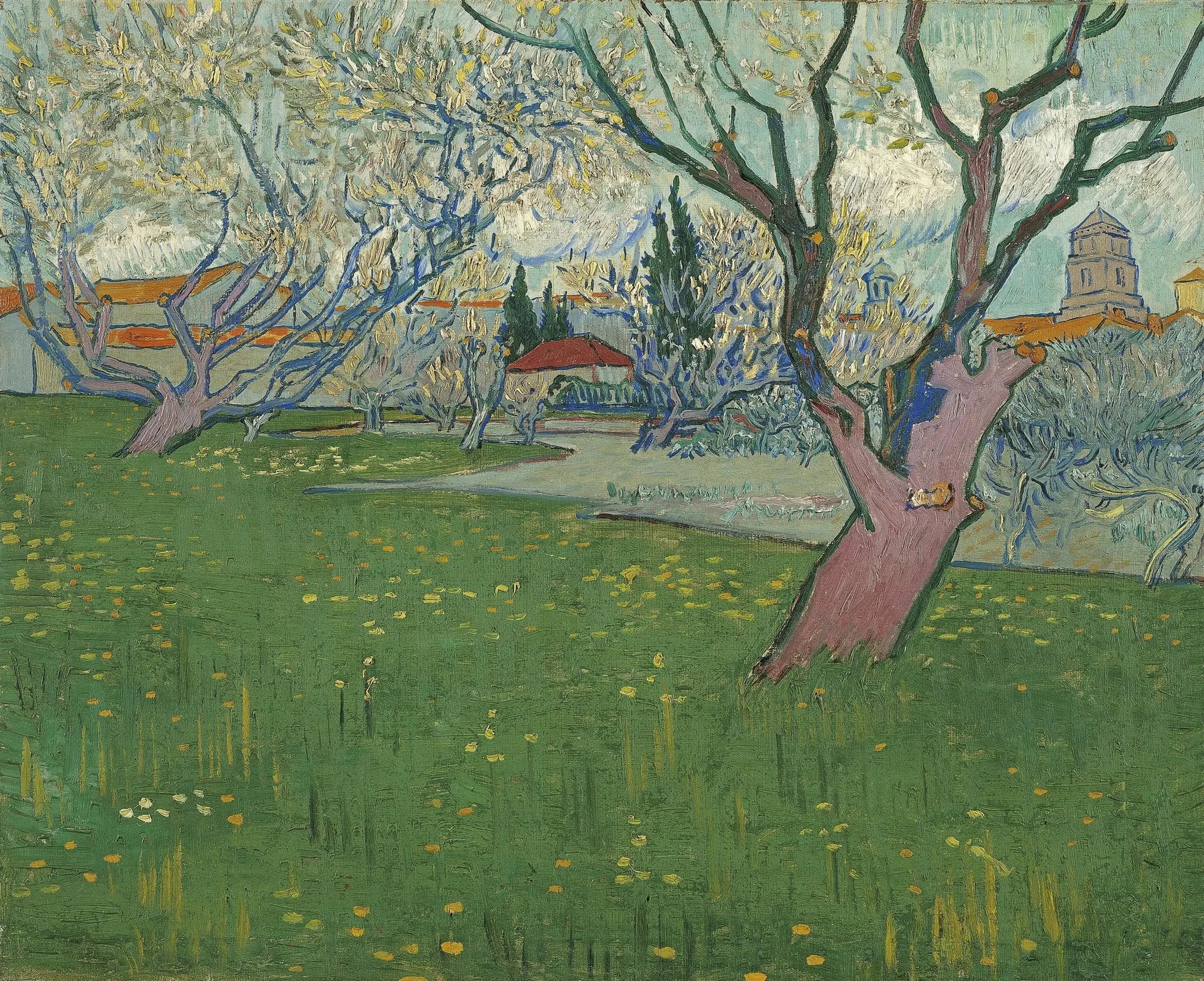 Vergers en fleurs, vue sur Arles - Vincent van Gogh image 1 copie de tableau peinte à la main