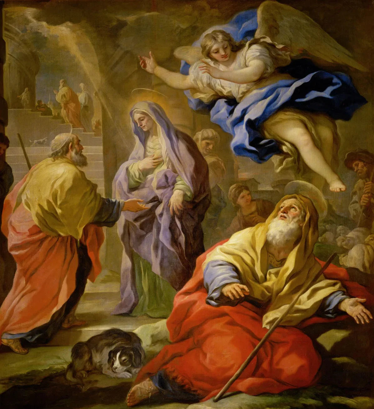 Verheißung an Joachim und Begegnung von Joachim und Anna an der Goldenen Pforte - Luca Giordano image 1 reproduction artisanale de tableau