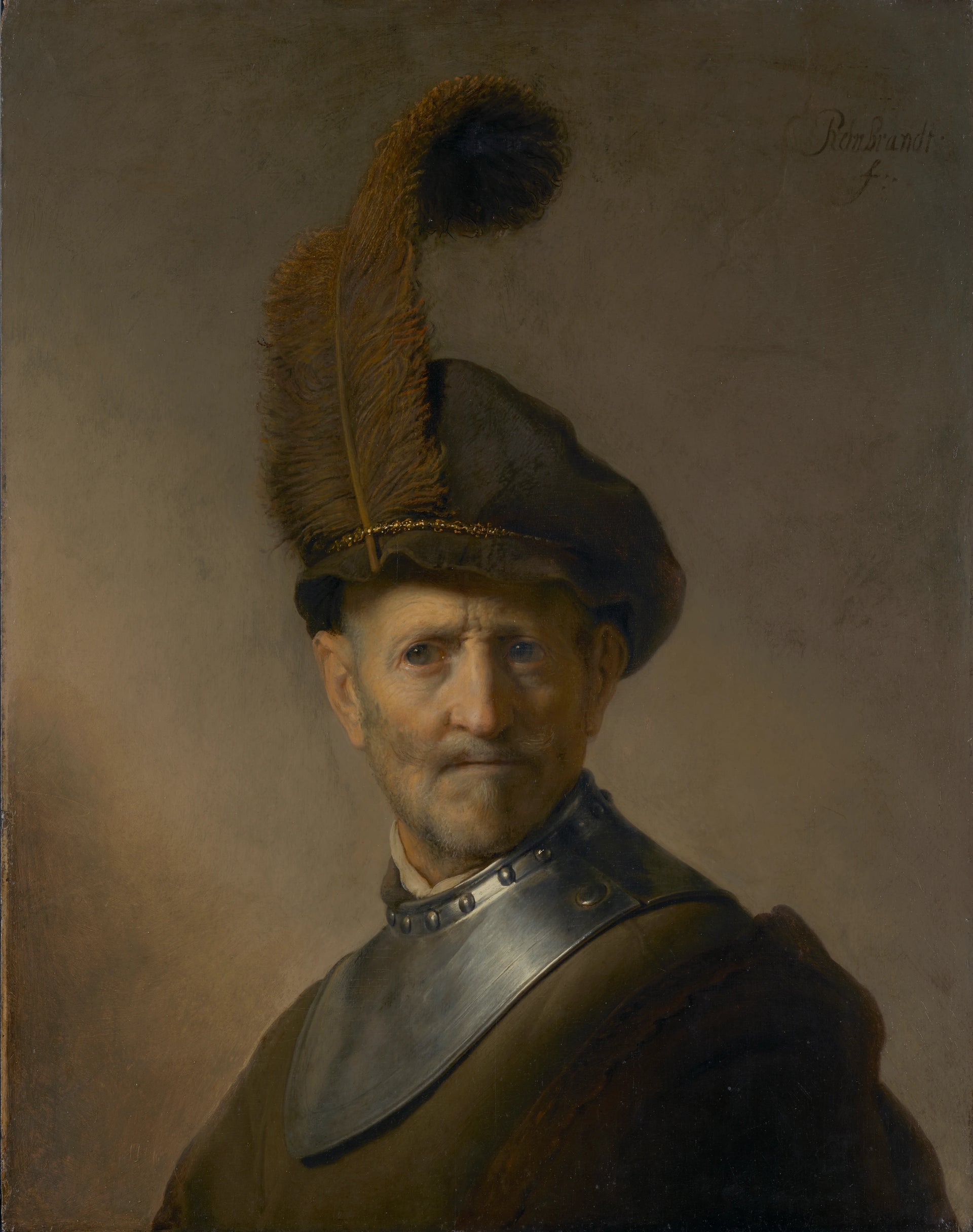 Vieil homme en costume militaire — Rembrandt, vers 1630–1631, J. Paul Getty Museum