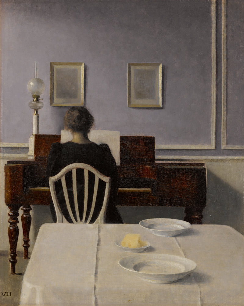 Intérieur avec piano et femme en noir - Vilhelm Hammershøi