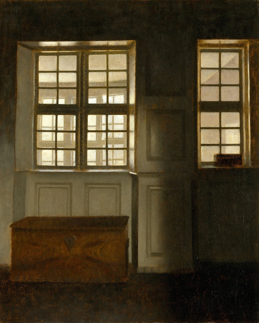 Intérieur avec vue sur la galerie, peinture de Vilhelm Hammershøi