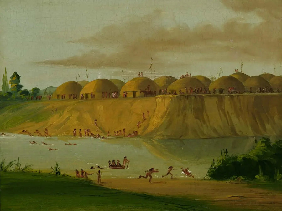 قرية هيداتسا، أكواخ مغطاة بالأرض، على نهر نايف، على بعد 1810 أميال فوق سانت لويس