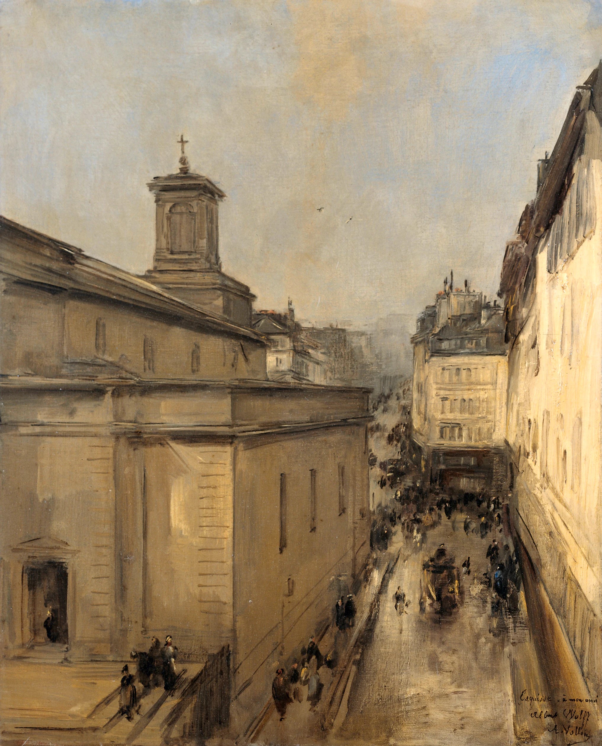 Vue de Notre Dame de Lorette et de la rue Fléchier à Paris - Antoine Vollon