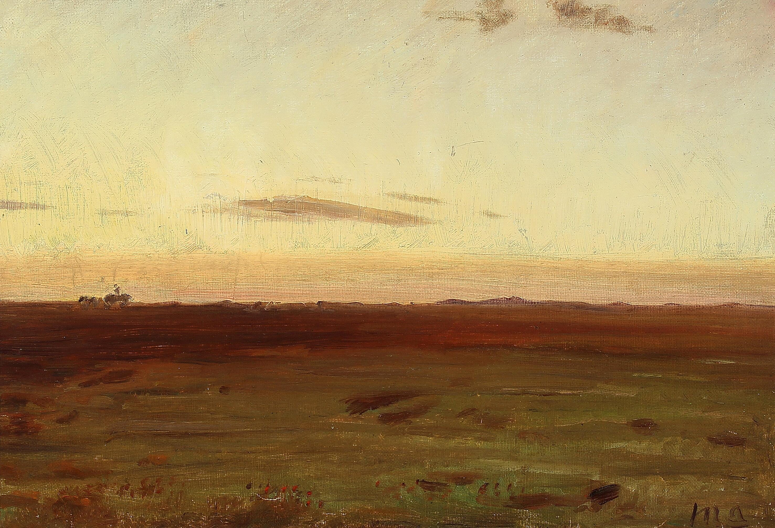 Vue sur la prairie et les dunes sous le soleil couchant. - Michael Peter Ancher image 1 tableau peint à l’huile sur toile