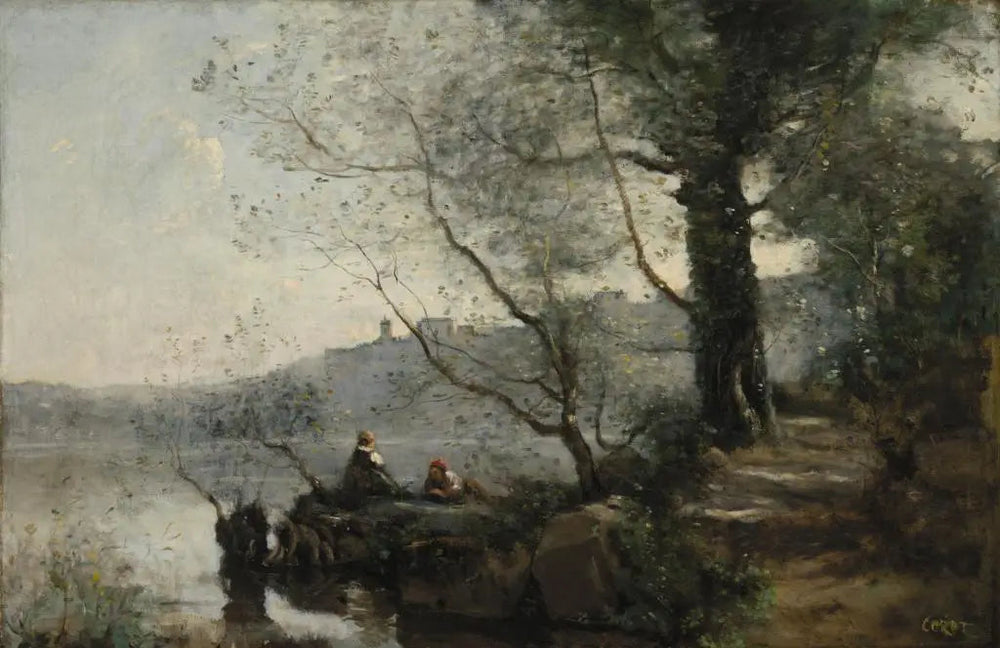 Vue sur le lac de Garde - Jean-Baptiste Camille Corot image 1 copie de tableau peinte à la main