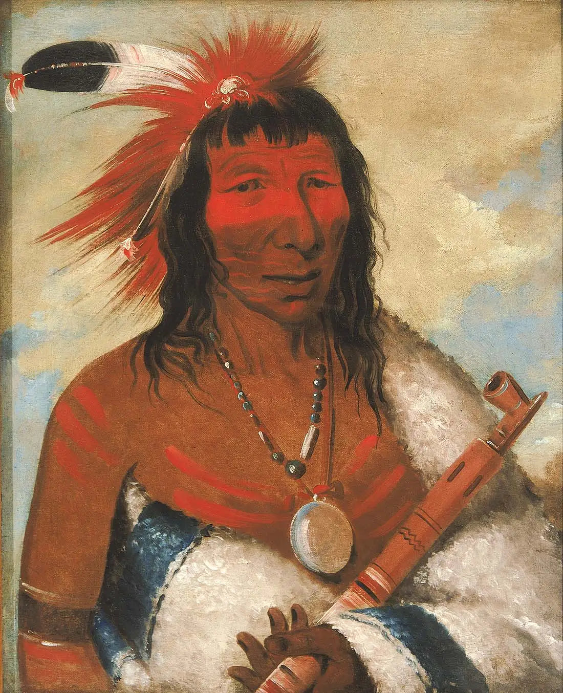 Wá-nah-de-túnk-ah Grand Aigle (ou Chien Noir) Chef de la bande O-hah-kas-ka-toh-y-an-te - George Catlin - Alpha